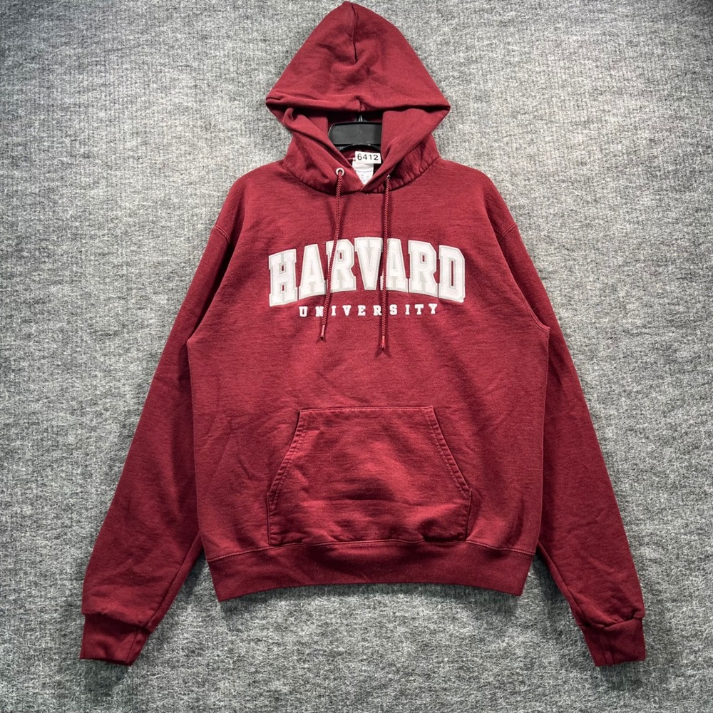 Champion Harvard University Hoodie Maroon Graphic Sweatshirt Mens Medium